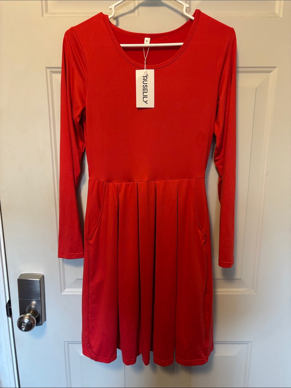 Auselly Red Long-Sleeve Fit & Flare Dress